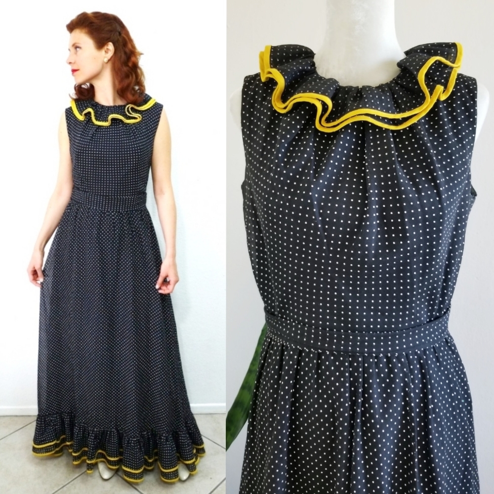 VTG 60s Miss Elliette Swiss Dot Ruffle Dress - Picture 2 of 13
